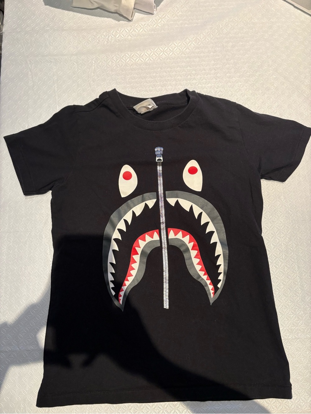 Black Shark Face Graphic Tee with Red & White Accents